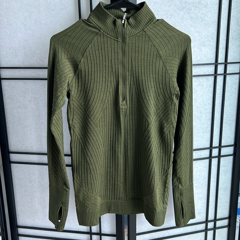 NWOT Lululemon Olive Green Ribbed 3/4 zip Pullover